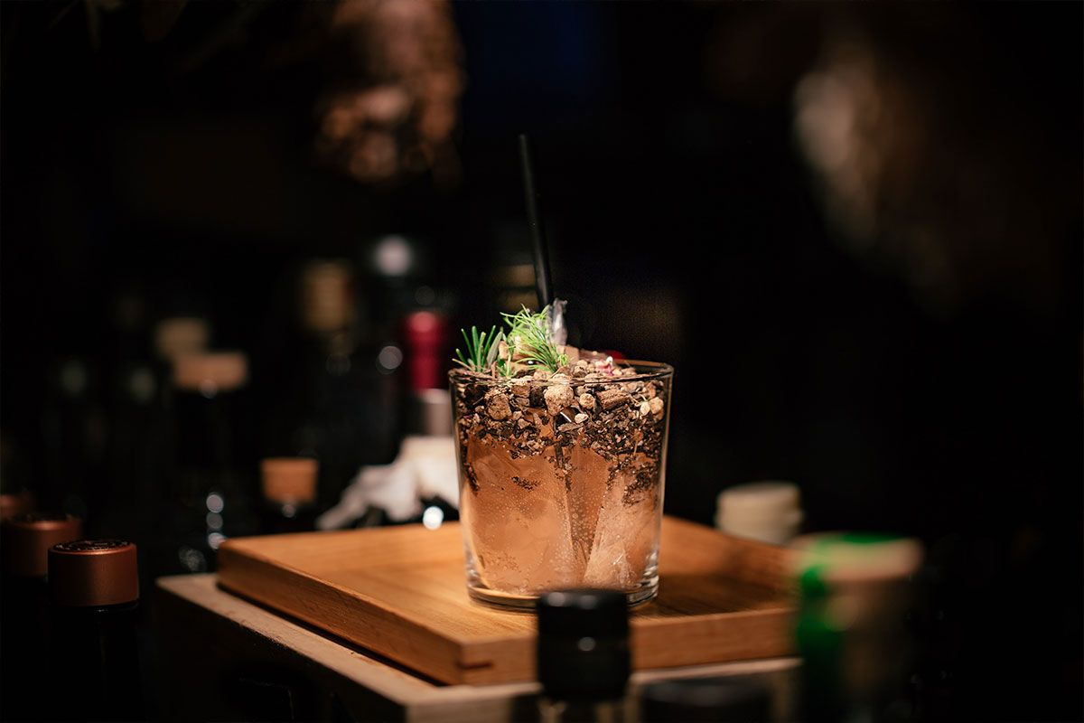 Close view of a drink in dark surroundings