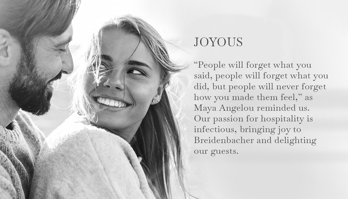 A black and white photo of a couple with a text on the theme "Joyous"