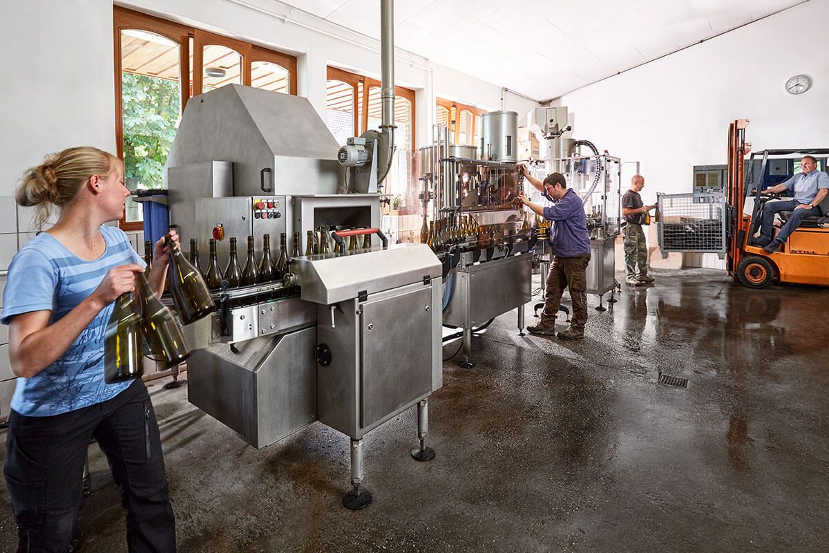 View of a filling plant at Weingut Muenzberg.